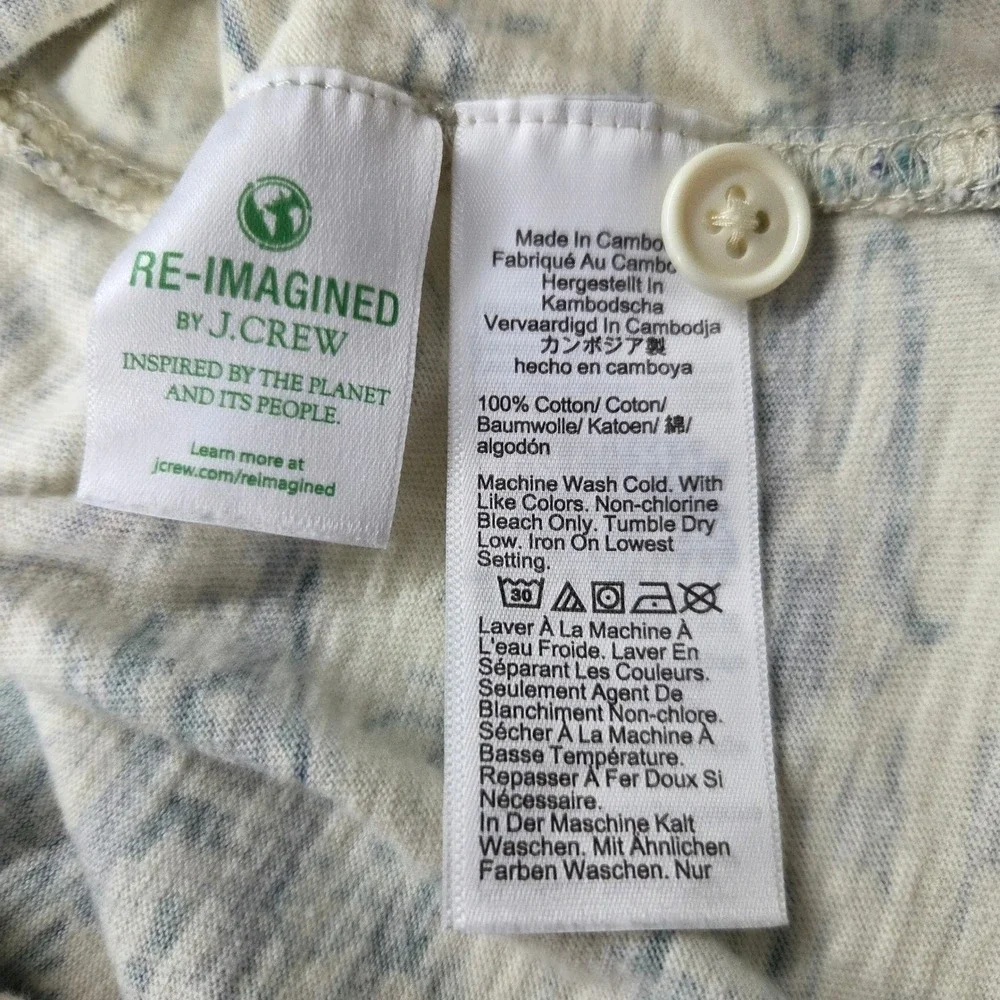 J Crew Loop Collar Shirt Men Slub Cotton Hawaiian Print Short Sleeve Button Up M